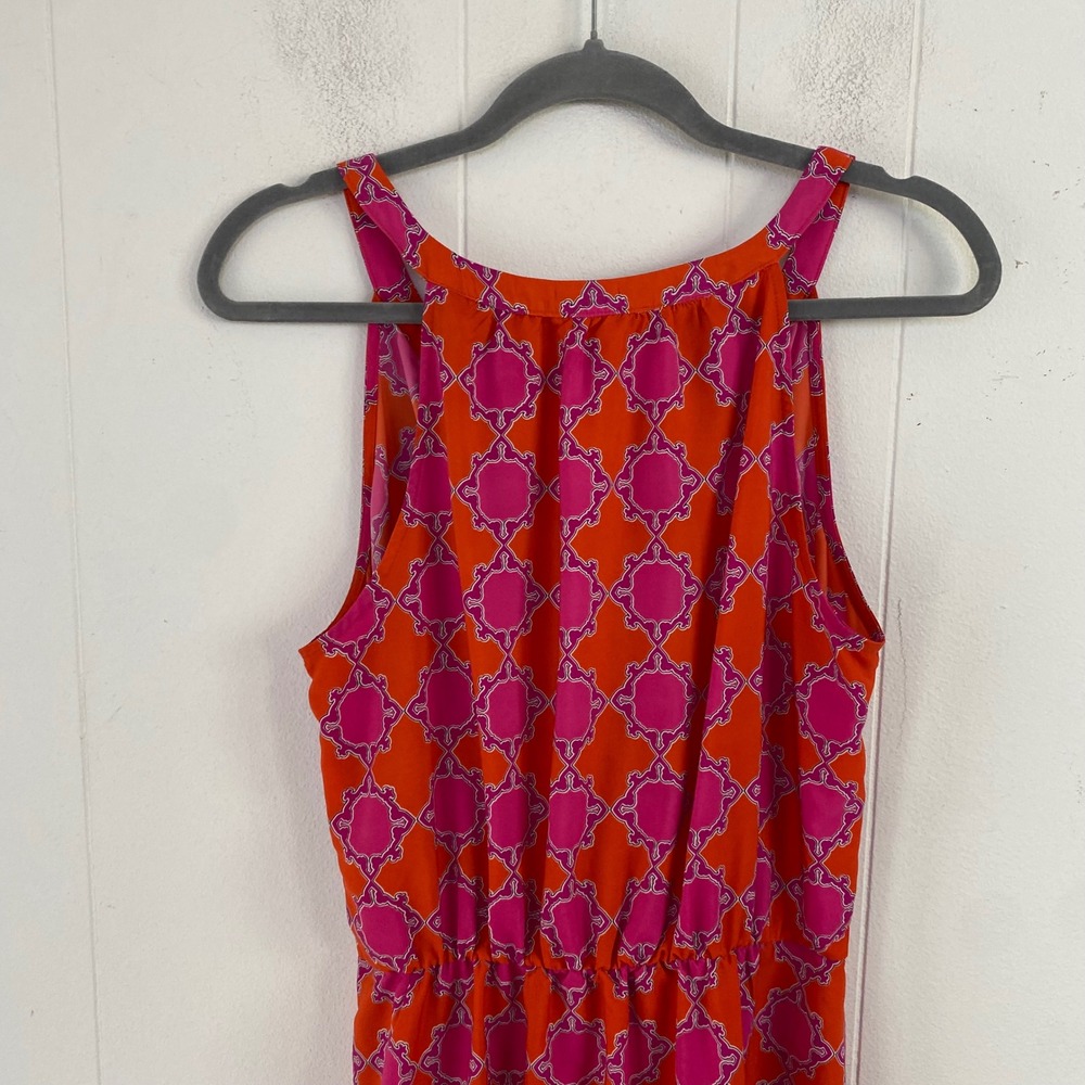 Banana Republic Orange Pink Geometric Maxi Dress Sleeveless V-Neck Size 10 - Picture 8 of 11